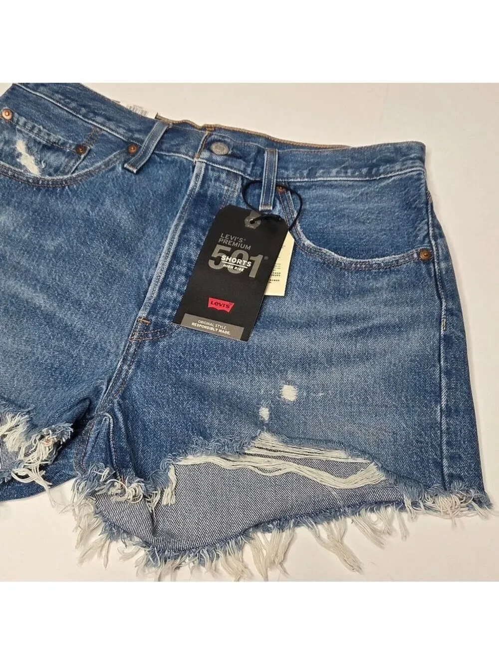 Levi's 501 Original Style Premium Denim High Rise Shorts Cut Off Women's Size 31 - Picture 5 of 16
